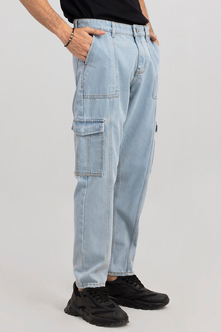 Hip Hop Ice Blue Baggy Cargo Jeans