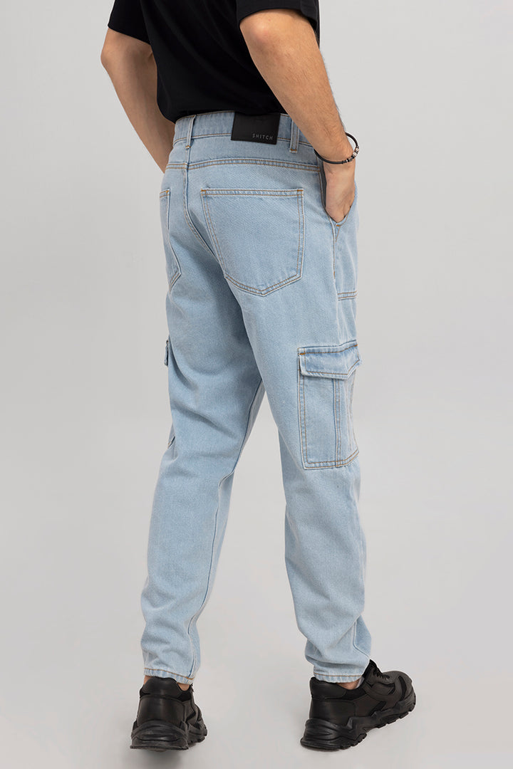 Hip Hop Ice Blue Baggy Cargo Jeans