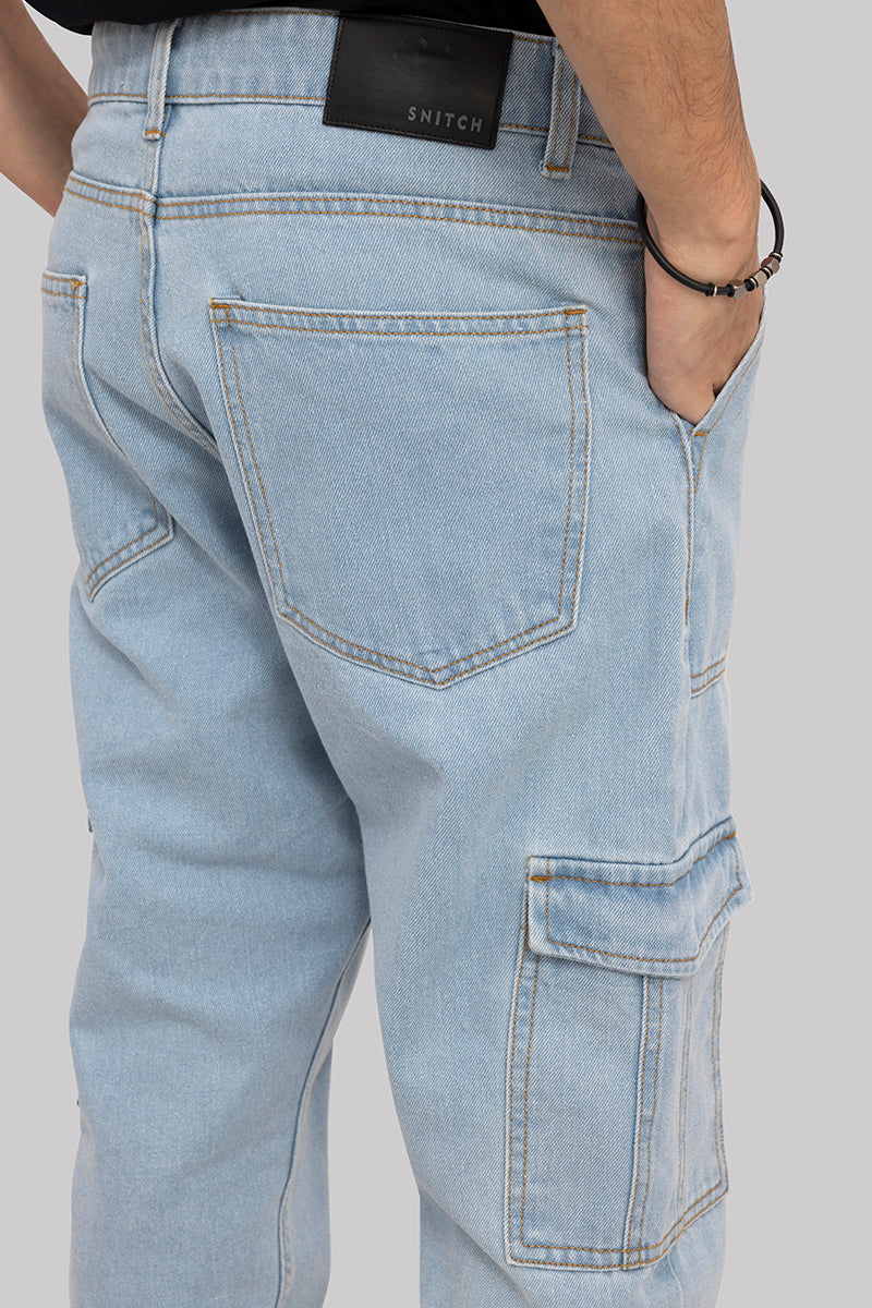 Hip Hop Ice Blue Baggy Cargo Jeans