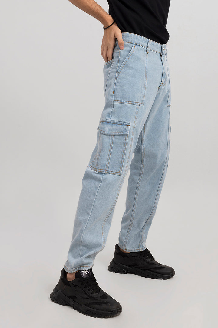 Hip Hop Ice Blue Baggy Cargo Jeans