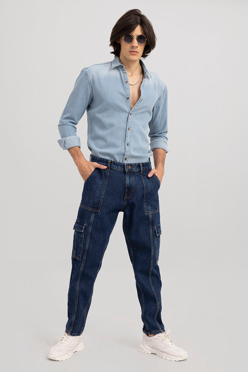 Hip Hop Blue Baggy Cargo Jeans