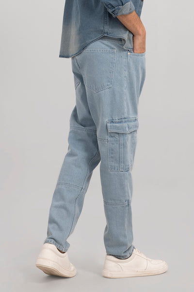 Buy Men's Heft Sky Blue Cargo Baggy Jeans Online | SNITCH