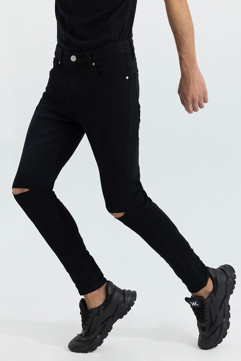 Authentic Jet Black Knee Cut Skinny Jeans