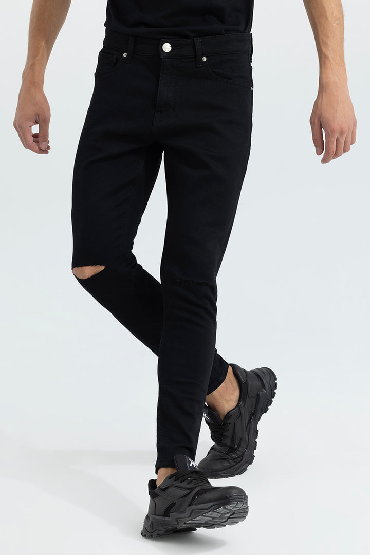 Authentic Jet Black Knee Cut Skinny Jeans