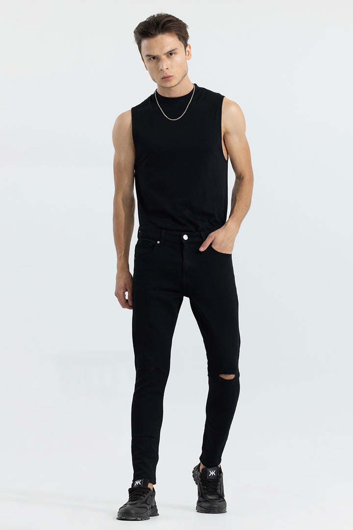 Authentic Jet Black Knee Cut Skinny Jeans