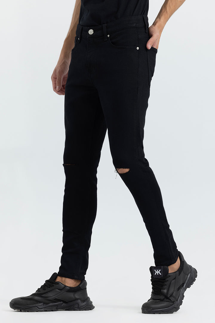 Authentic Jet Black Knee Cut Skinny Jeans