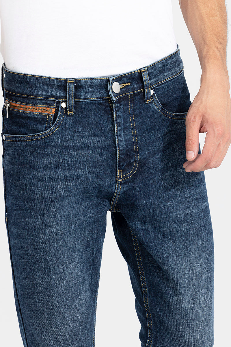 Zipper Pocket Mid Blue Skinny Jeans