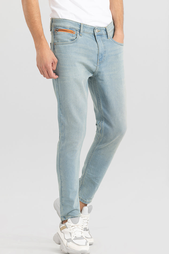 Zipper Pocket Blue Skinny Jeans