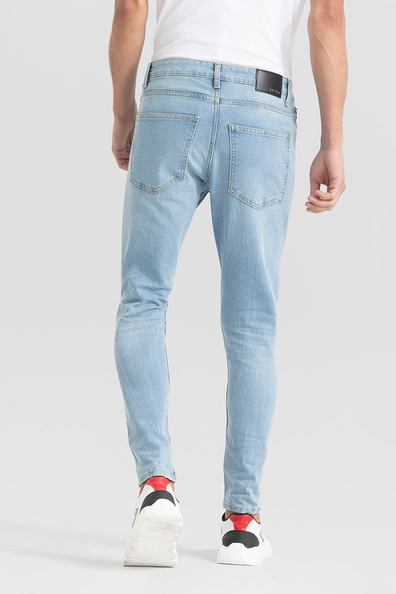 Zipper Pocket Whiskered Blue Skinny Jeans