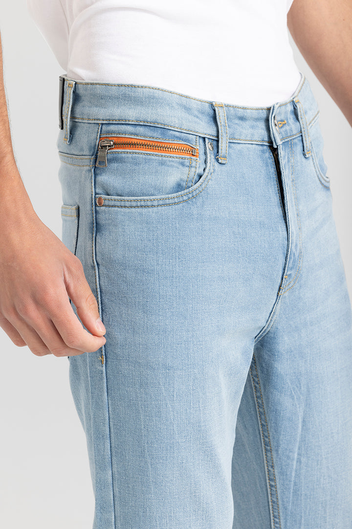 Zipper Pocket Whiskered Blue Skinny Jeans