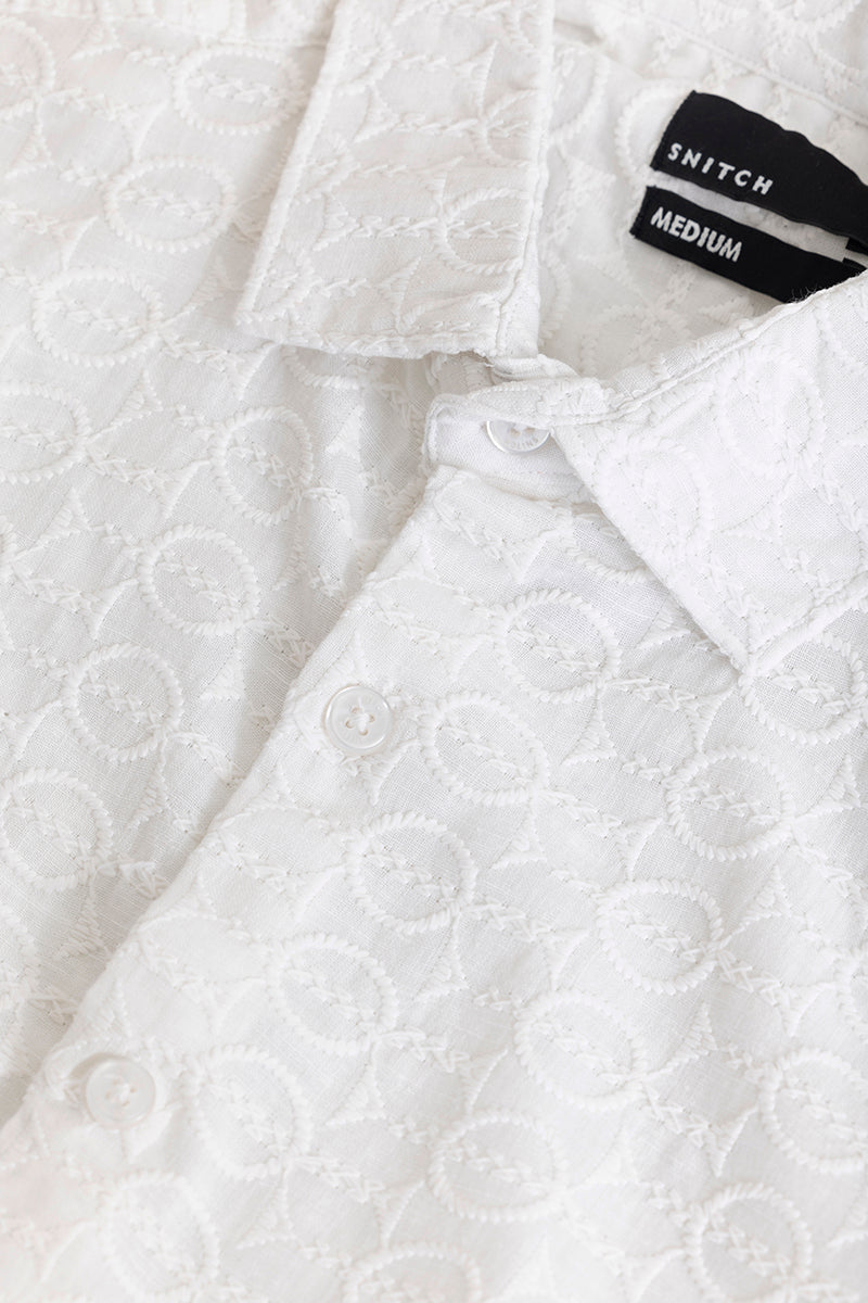 Circle Line White Embroidery Shirt