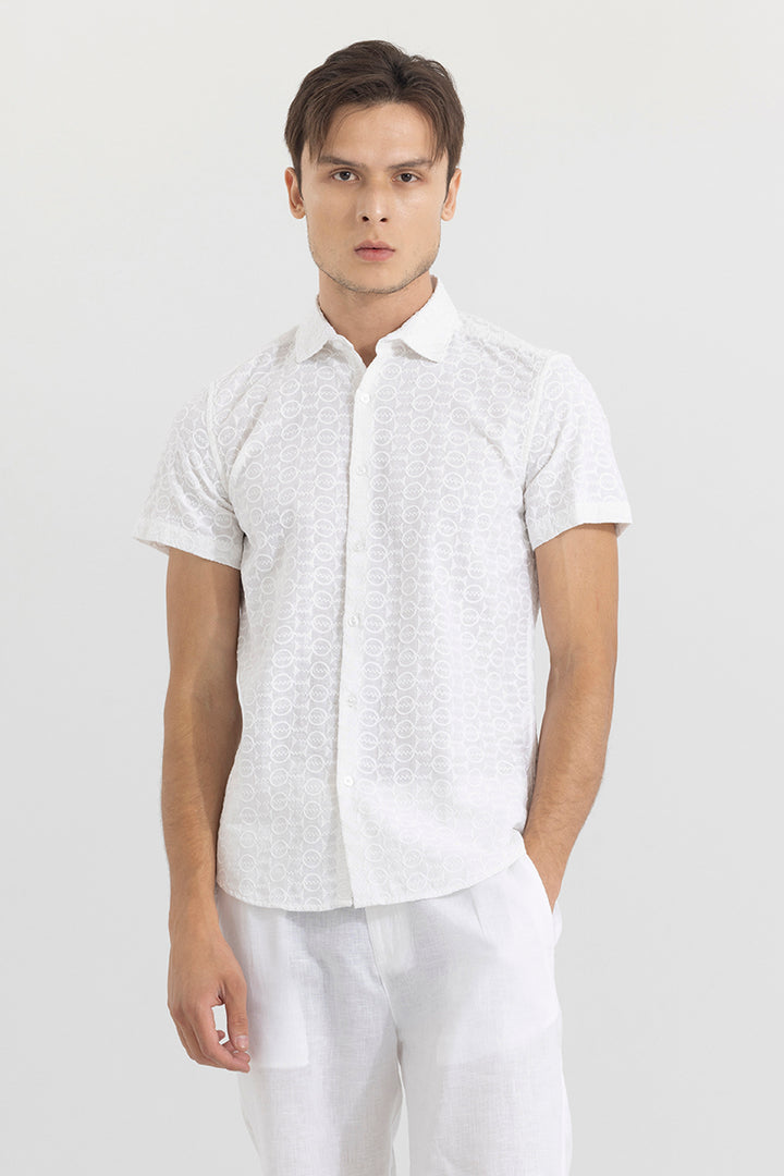 Circle Line White Embroidery Shirt