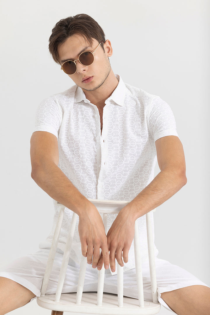 Circle Line White Embroidery Shirt