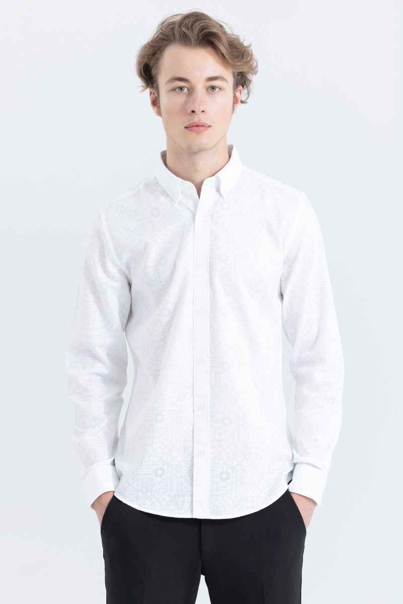 Flower Art White Jacquard Shirt