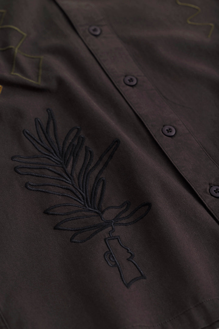 Self Embroided Brown Shirt