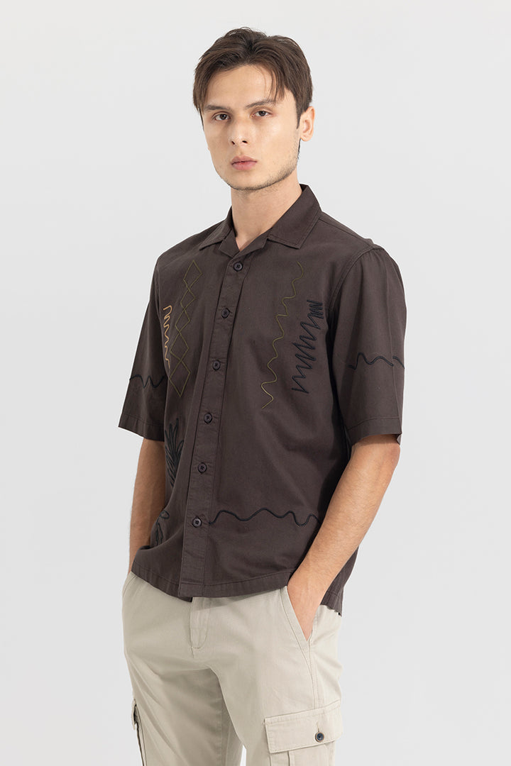 Self Embroided Brown Shirt