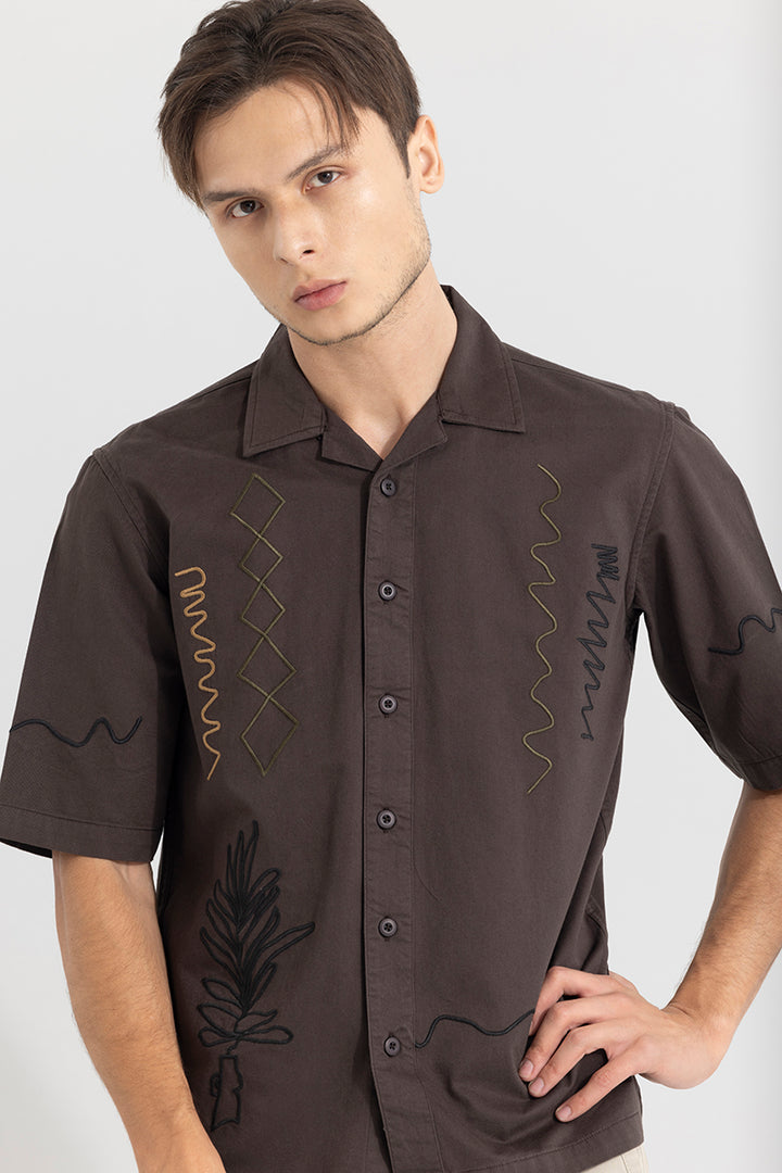 Self Embroided Brown Shirt