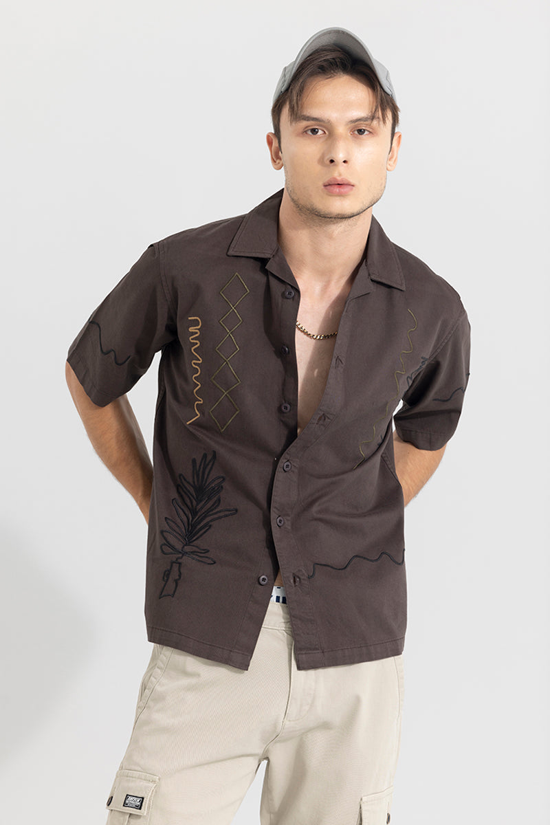 Self Embroided Brown Shirt