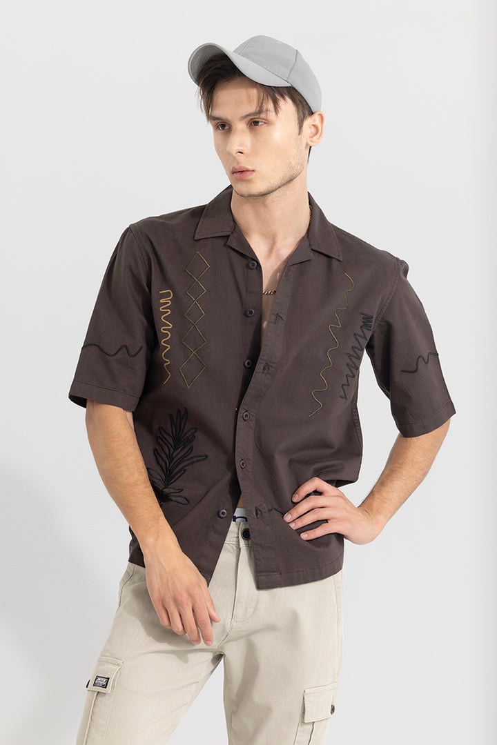 Self Embroided Brown Shirt