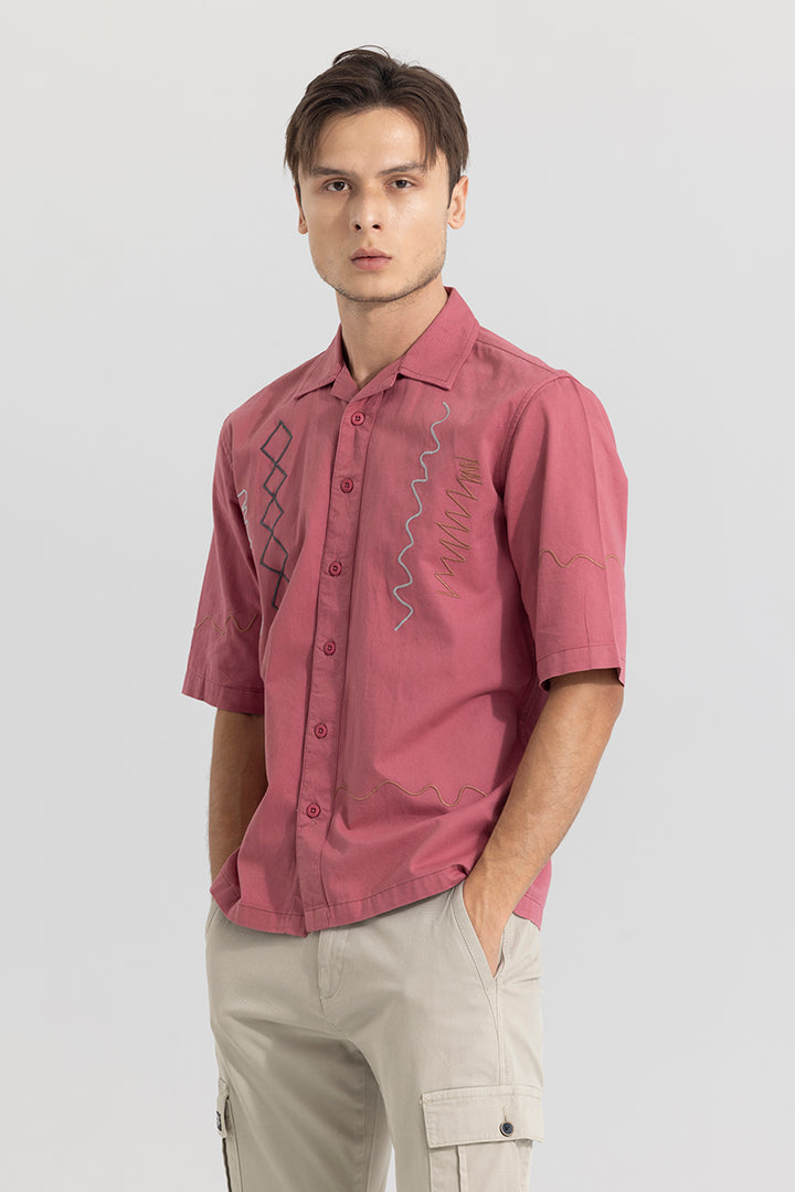 Self Embroided Pink Shirt