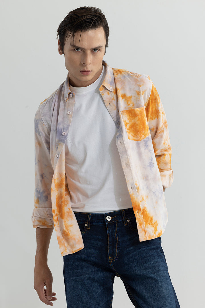 Salvo Tie Dye Orange Corduroy Shirt