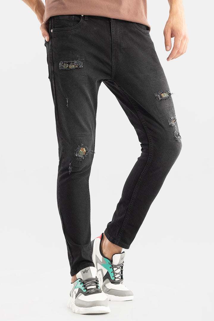 Camo Distressed Raven Black Skinny Jeans