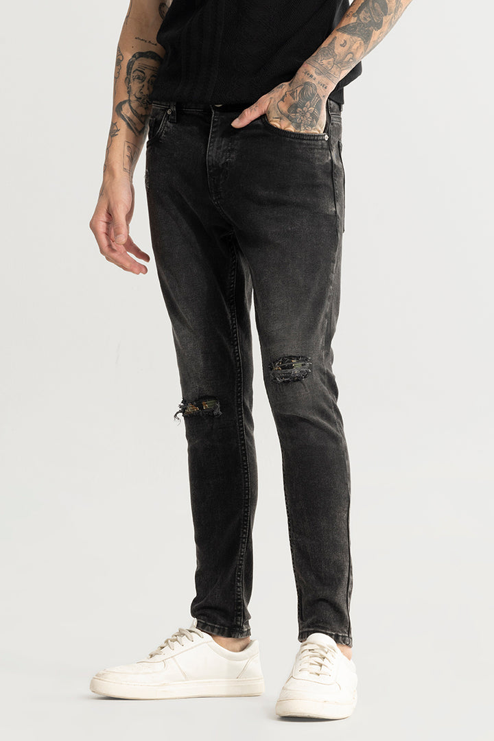 Camo Distressed Charcoal Black Skinny Jeans