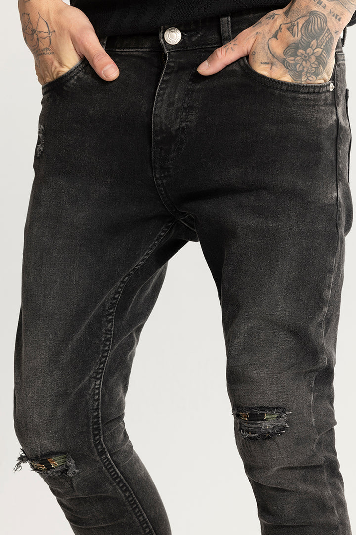 Camo Distressed Charcoal Black Skinny Jeans