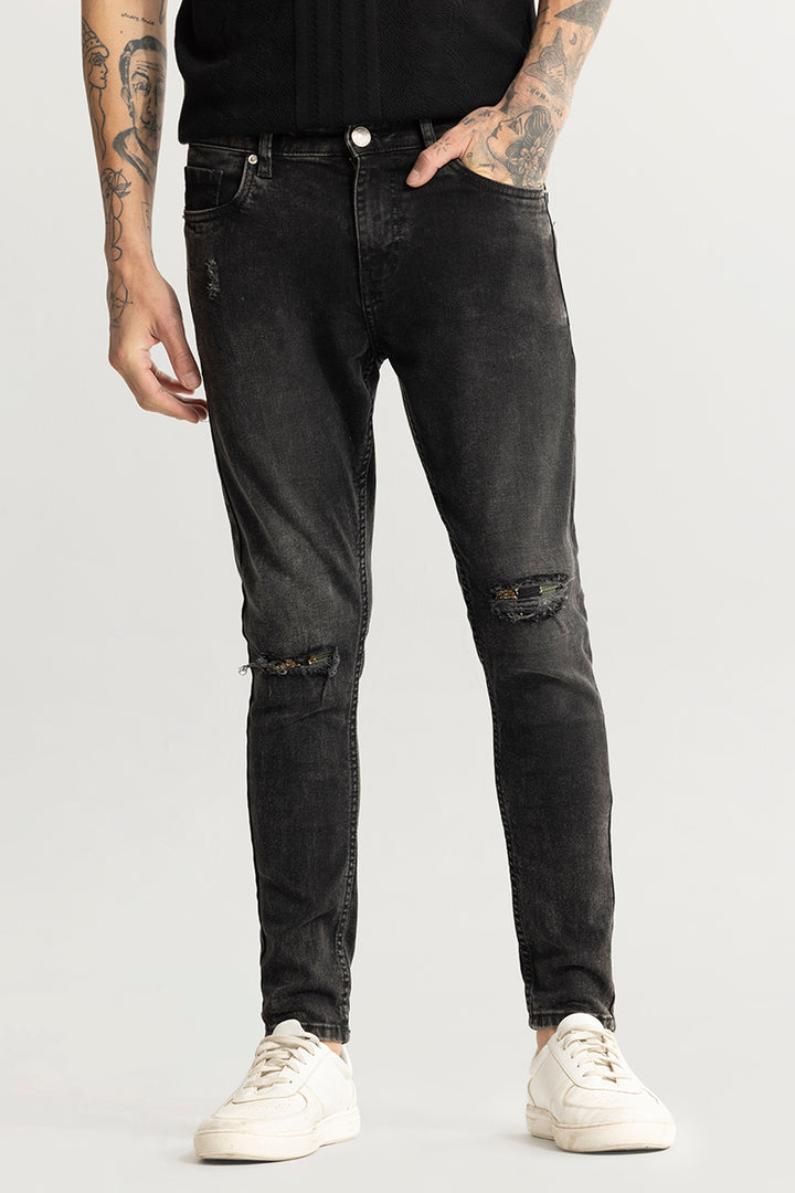 Camo Distressed Charcoal Black Skinny Jeans