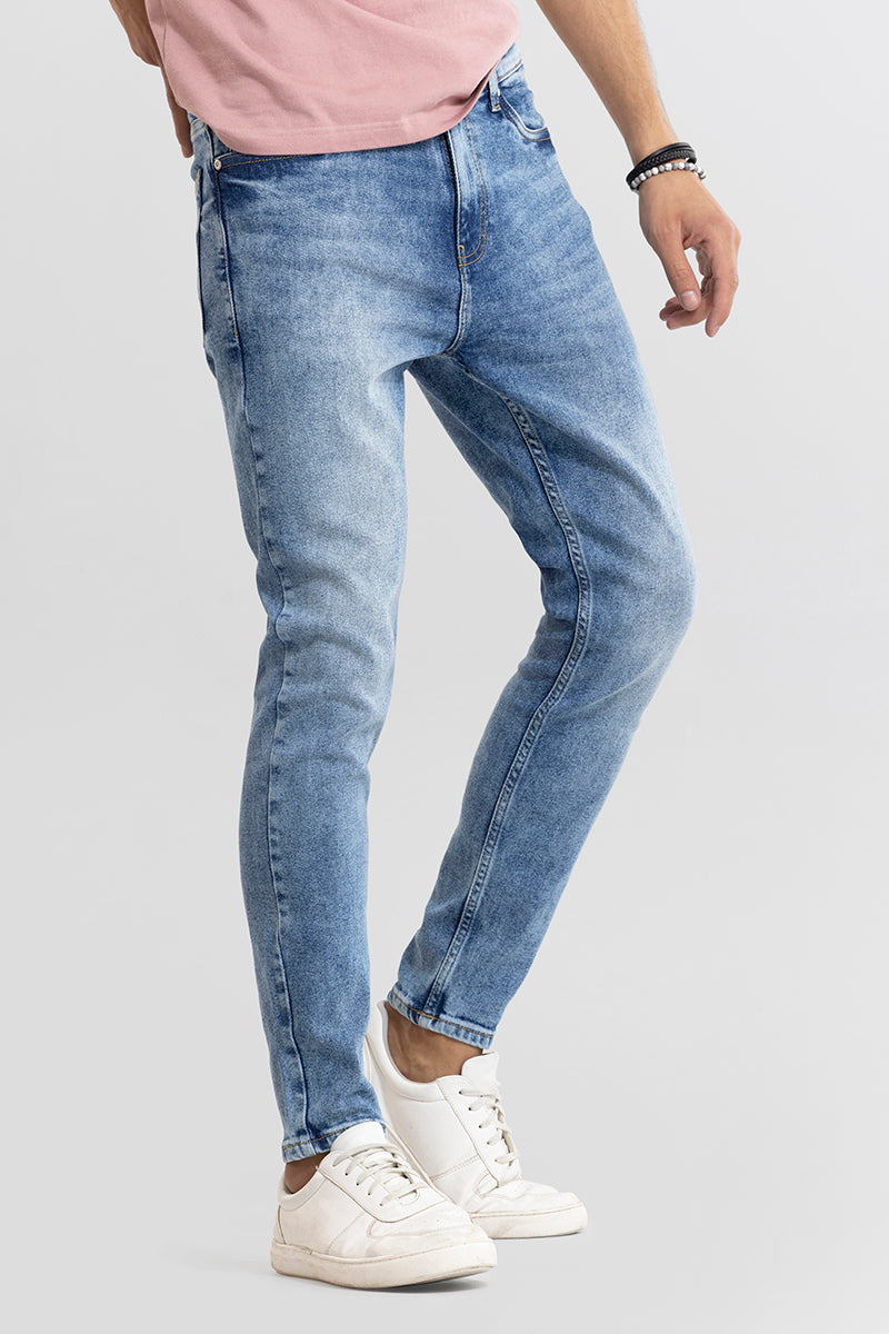 Buy Men Light Blue Cotton Slim Fit Narrow Length Ripped Jeans