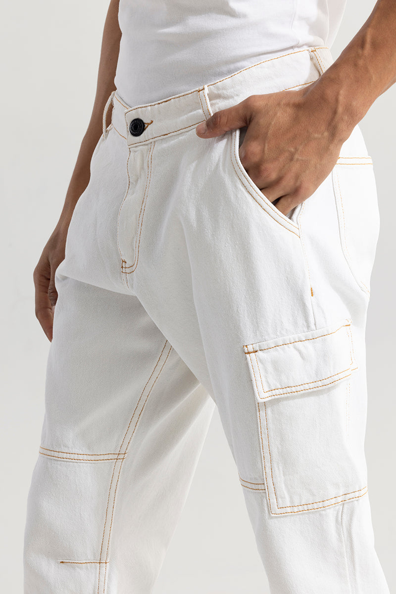 Slinger White Baggy Fit Jeans