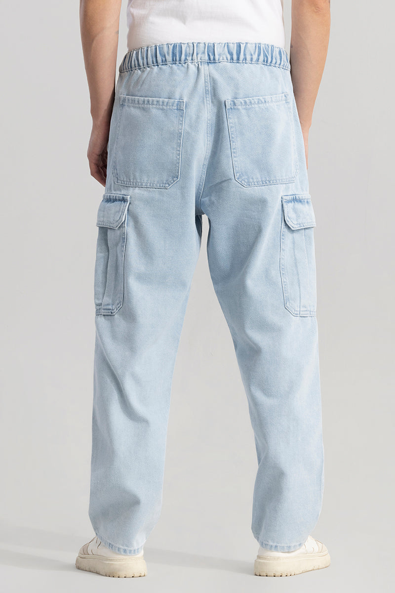 Pull On Ice Blue Baggy Fit Jeans