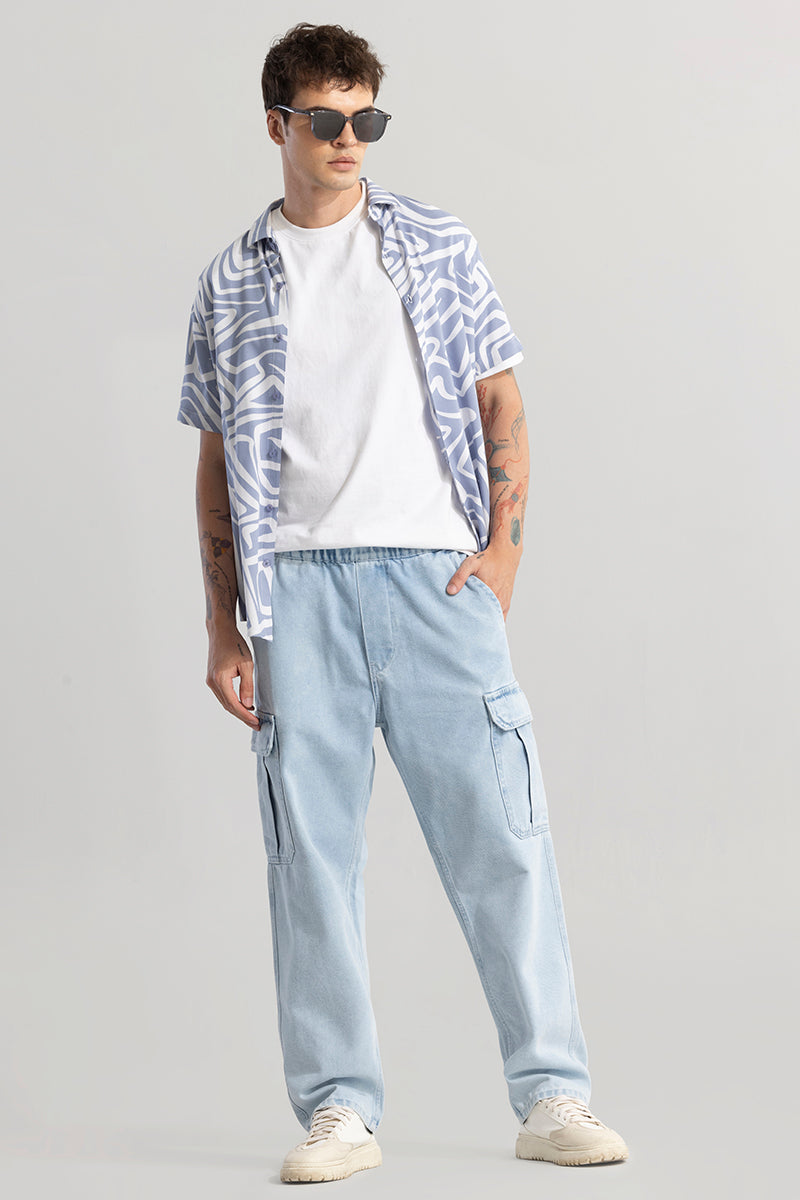 Pull On Ice Blue Baggy Fit Jeans