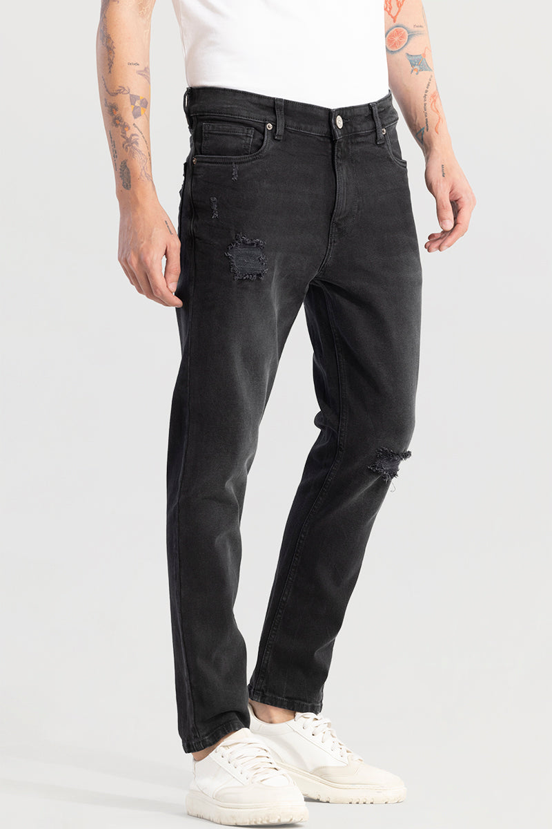 Drogue Black Distressed Slim Fit Jeans