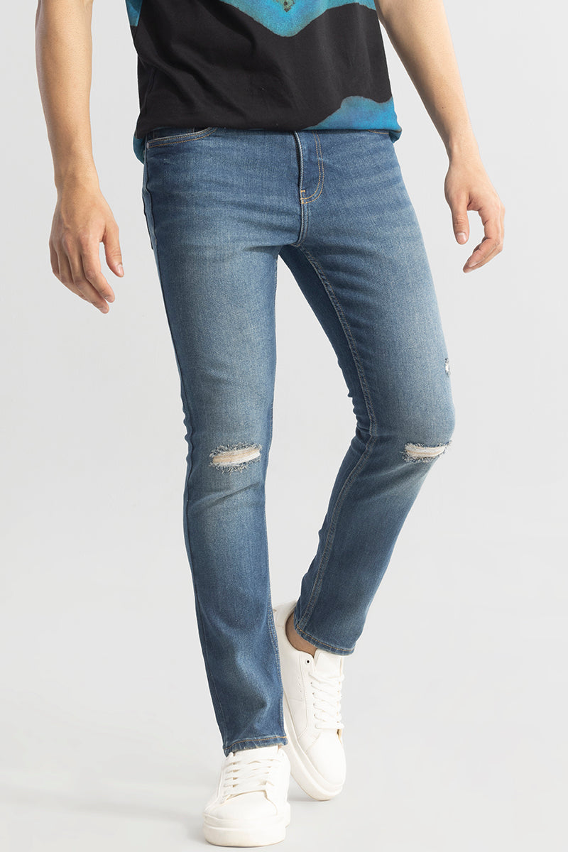 Euphoria Denim Blue Distressed Skinny Fit Jeans