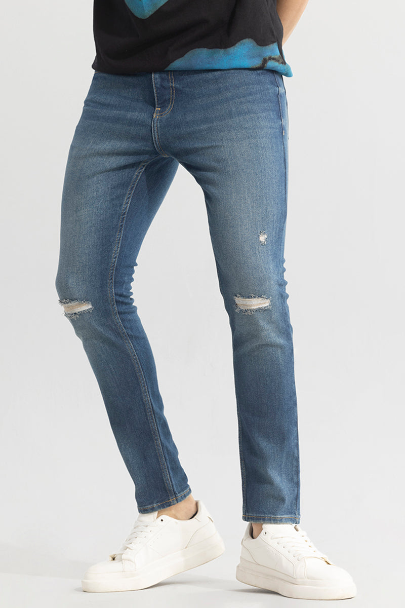 Euphoria Denim Blue Distressed Skinny Fit Jeans