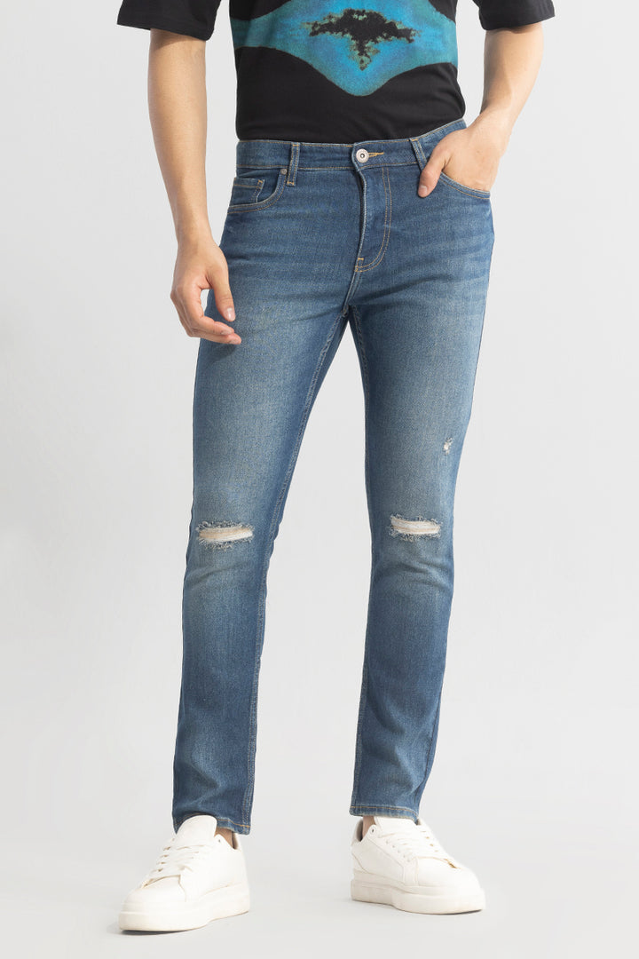 Euphoria Denim Blue Distressed Skinny Fit Jeans