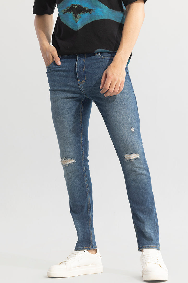 Euphoria Denim Blue Distressed Skinny Fit Jeans