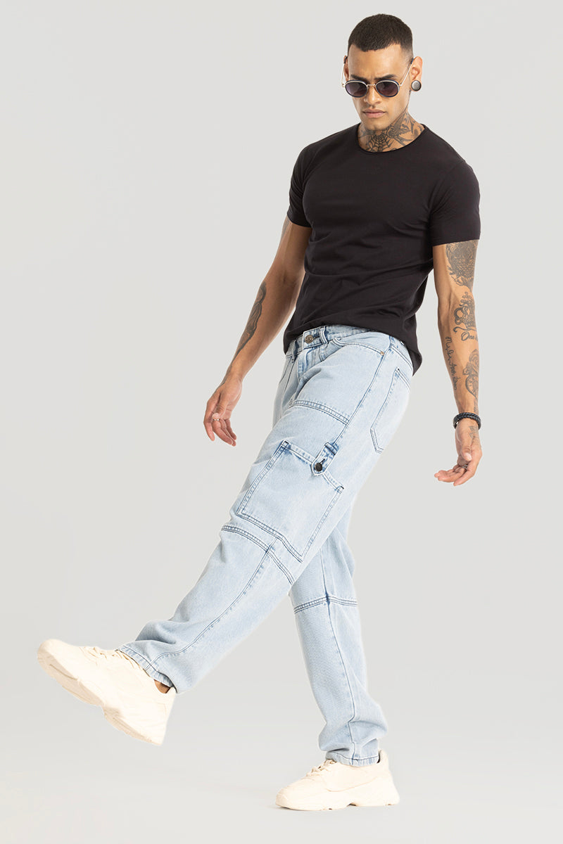 Light Blue Plain Baggy Fit Jeans