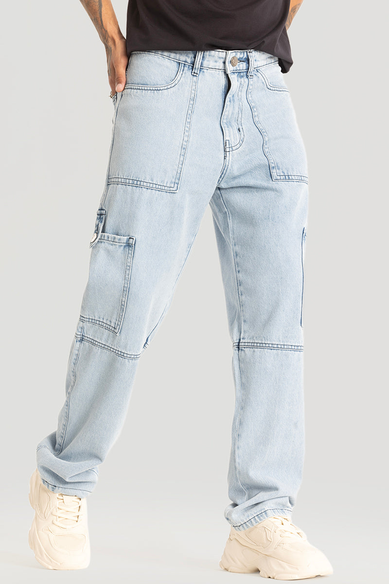 Light Blue Plain Baggy Fit Jeans