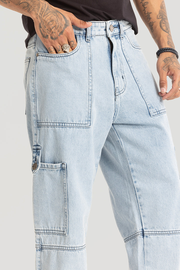 Light Blue Plain Baggy Fit Jeans