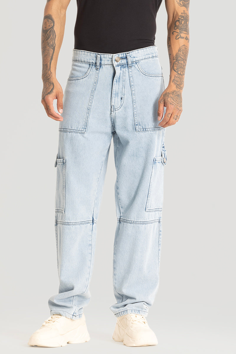 Light Blue Plain Baggy Fit Jeans