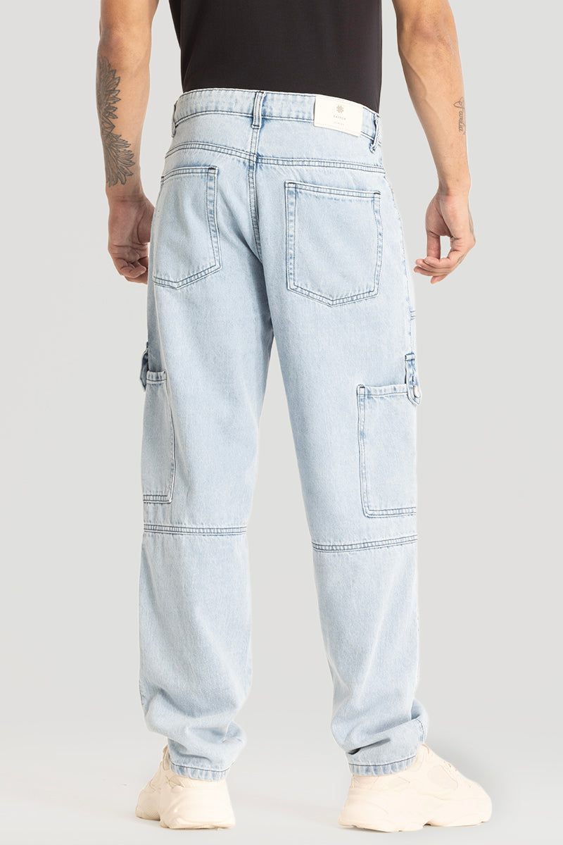 Light Blue Plain Baggy Fit Jeans