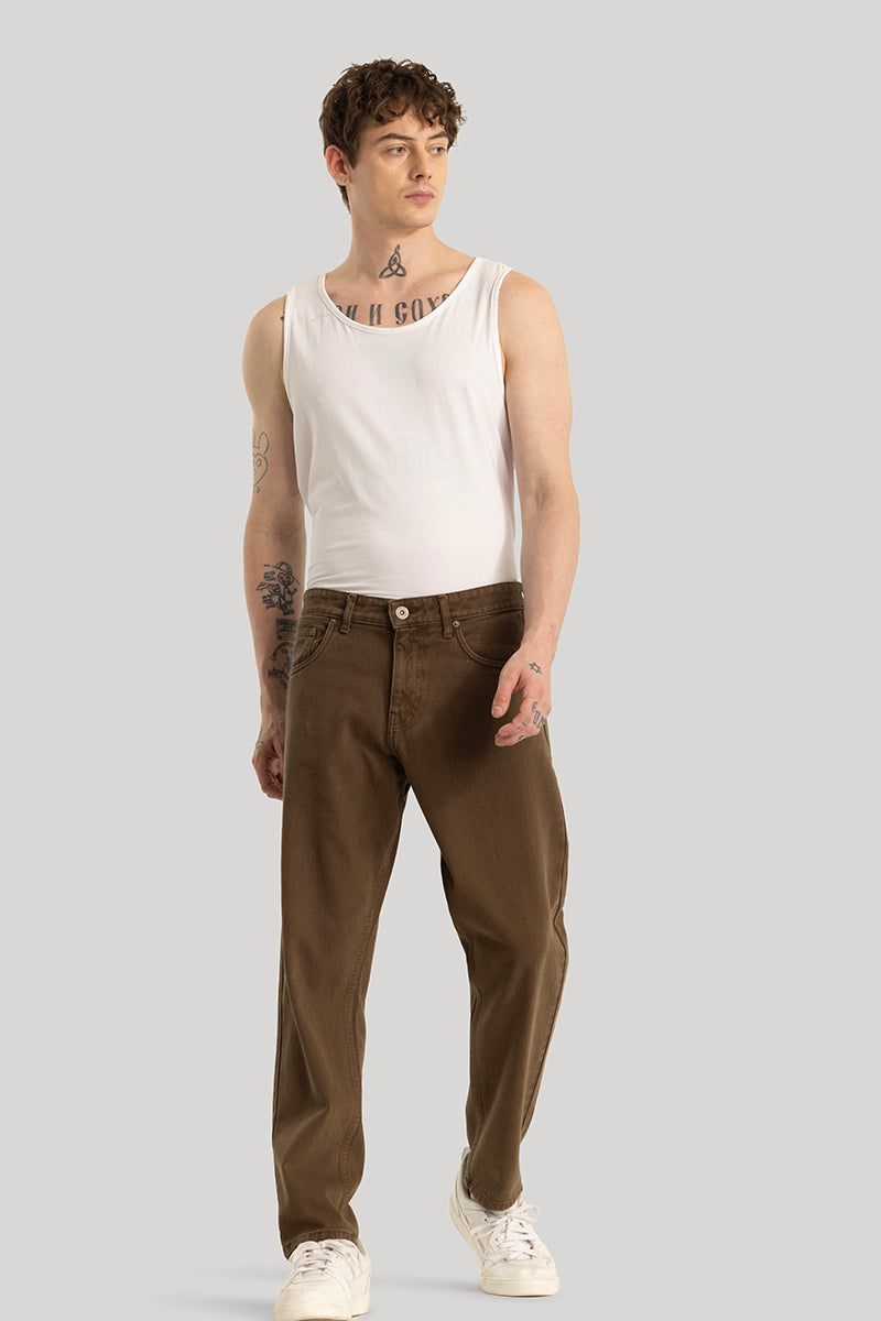 Loose Leisure Brown Baggy Fit Jeans