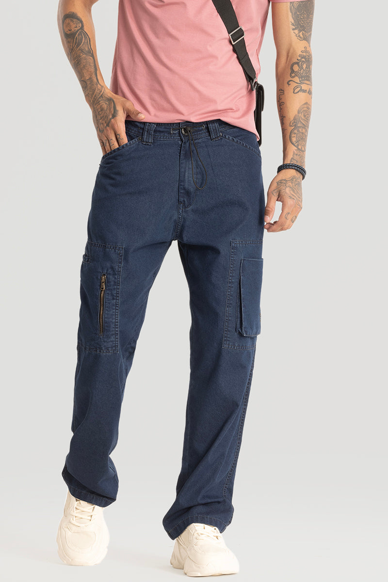 Dark Blue Plain Baggy Fit Jeans