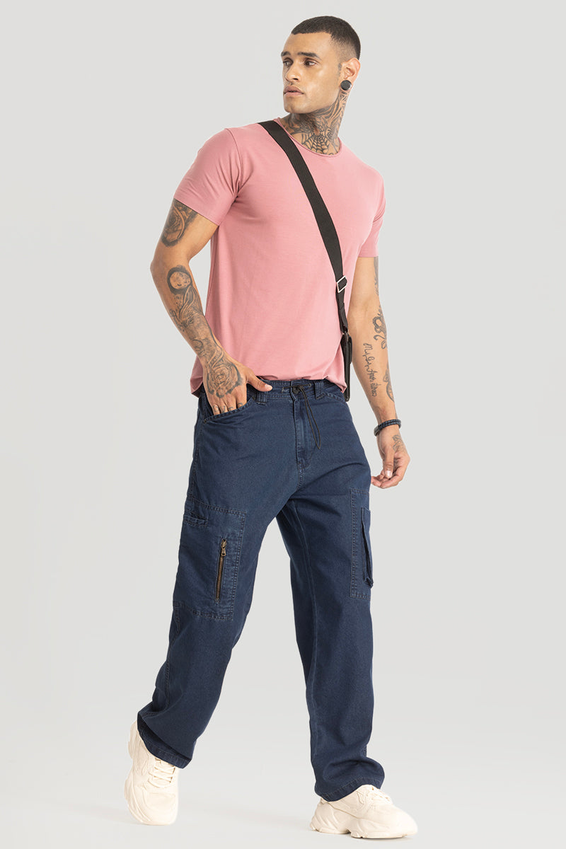 Dark Blue Plain Baggy Fit Jeans