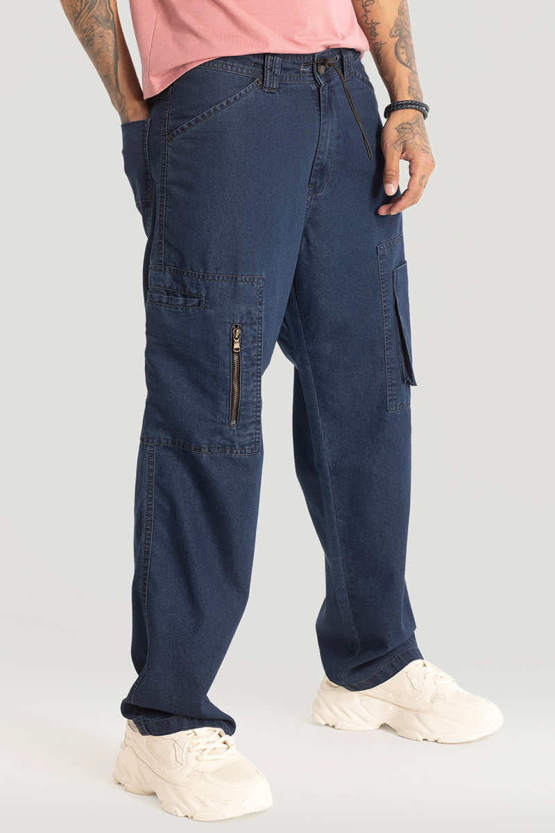 Dark Blue Plain Baggy Fit Jeans