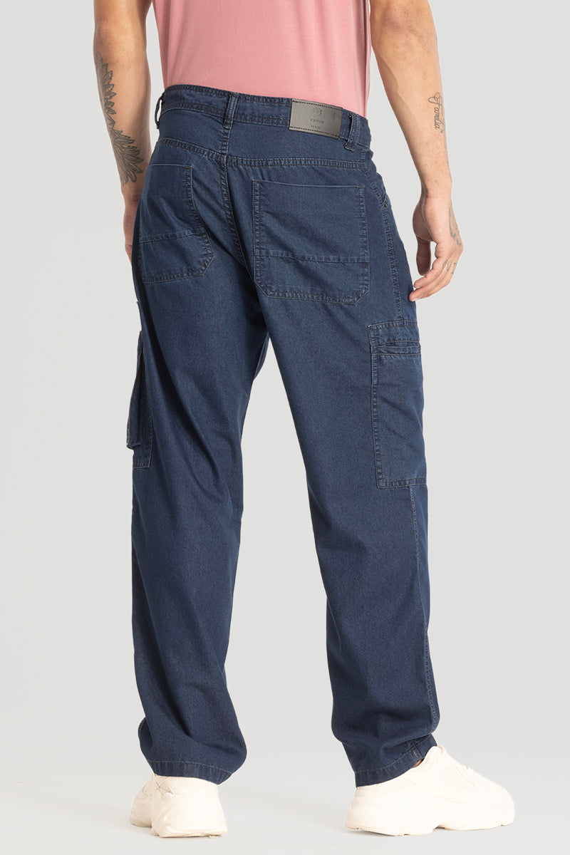 Dark Blue Plain Baggy Fit Jeans