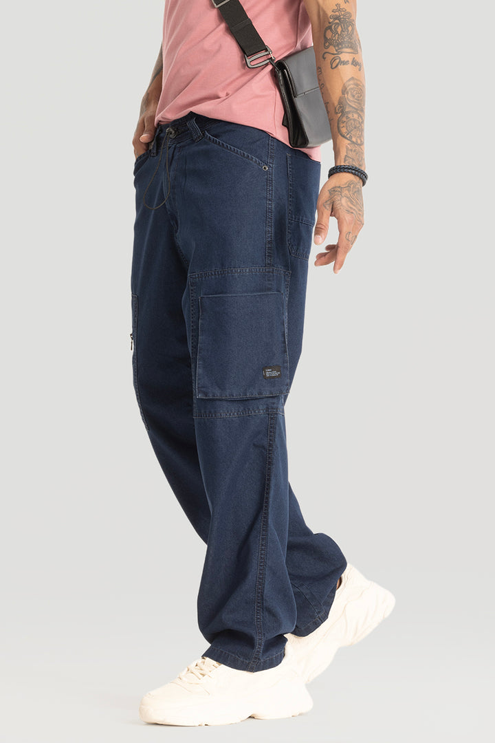 Dark Blue Plain Baggy Fit Jeans