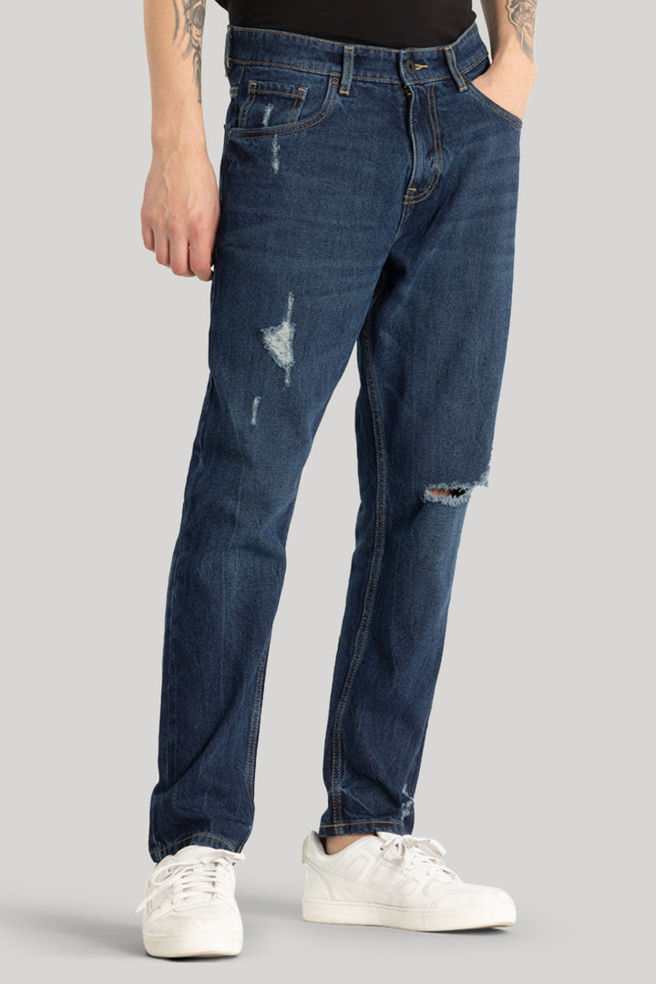 Navy Distressed Baggy Fit Jeans